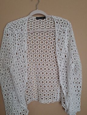 Apparrel Love White Crochet Open-Front Women's Sweater Sz L